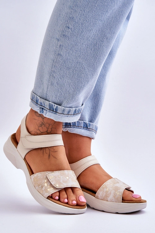 Damskie Sandały Comfort Shoe Na Rzep Beżowo-Złote Grace
