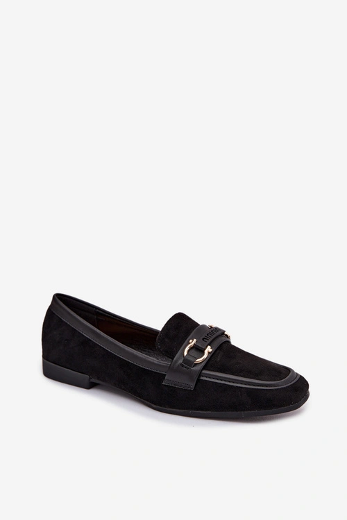 Mokasyny Loafersy Damskie Z Ozdobnym Elementem Czarne Evelora