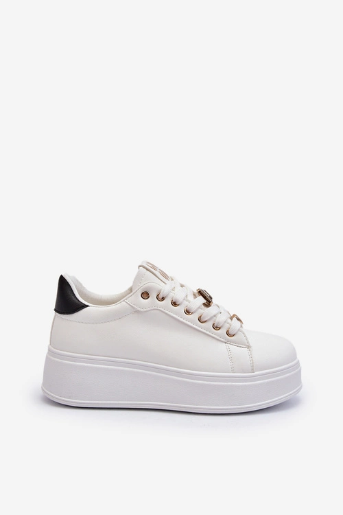 Sneakersy Damskie Na Platformie Z Ozdobami Białe Herbisa