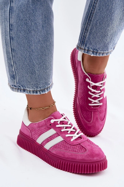 Skórzane Zamszowe Sneakersy Damskie Na Platformie Fuksja Artelle