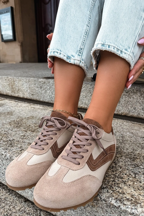 Skórzane Zamszowe Sneakersy Barefoot Damskie Zazoo N1400 Beżowe