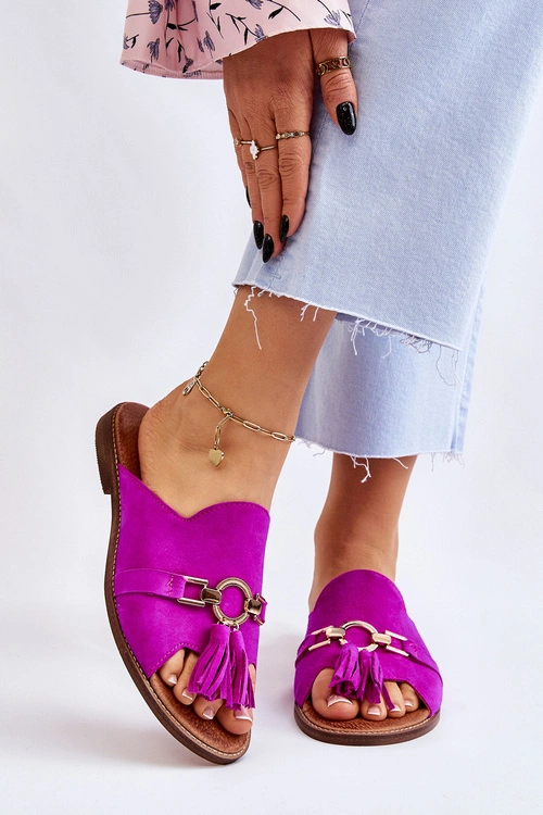 Damskie Zamszowe Klapki Lewski Shoes 3226 Fuksja