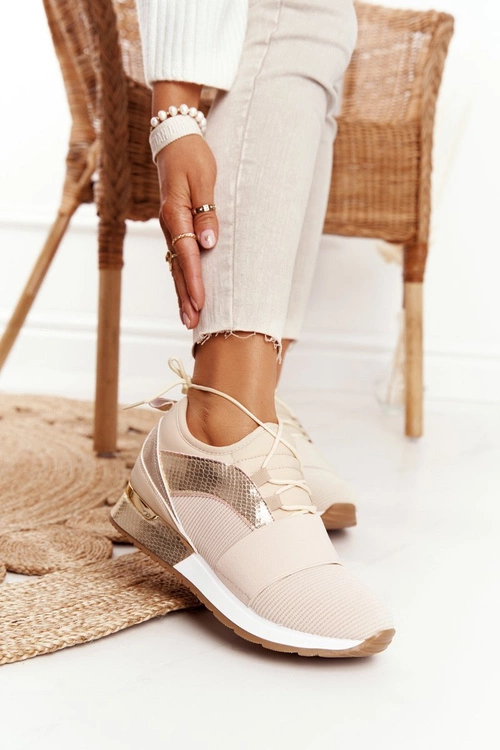 Damskie Sportowe Buty Sneakersy Beżowo-Złote Netta