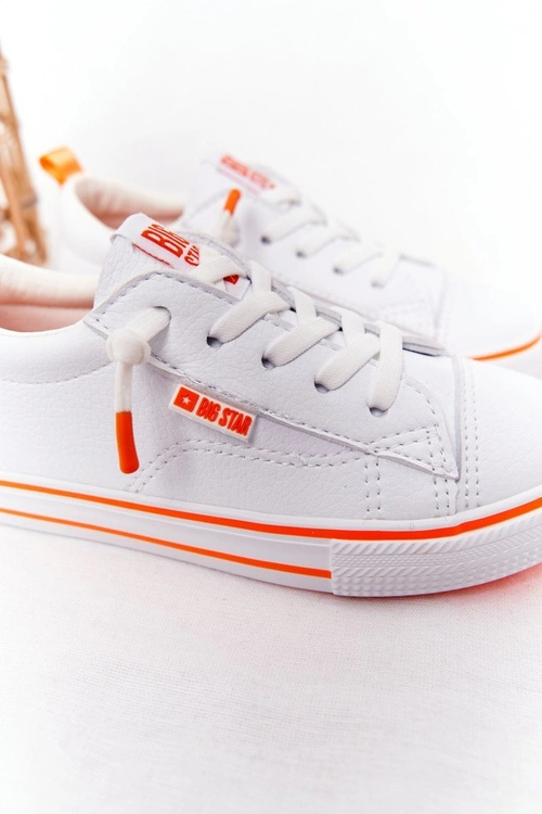 Dziecięce Skórzane Trampki BIG STAR HH374036 Biało-Pomarańczowe