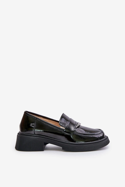Lakierowane Mokasyny Loafersy Damskie Z Ozdobą D&A LZ42-031 Czarne