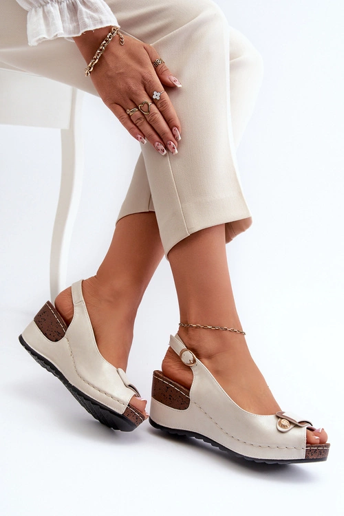 Damskie Lekkie Sandały Na Koturnie Comfort Shoes Srebrne Efravia