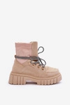 Damskie Zamszowe Botki Sznurowane Beżowe Acorn