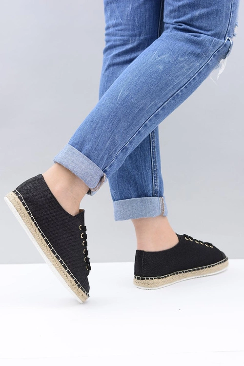 Lu Boo | Czarne Brokatowe Lniane Espadryle Fairy