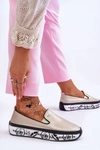 Damskie Skórzane Tenisówki Slip-On Złote Ottavia
