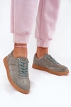 Zamszowe Niskie Sneakersy Damskie Zielone Paliana