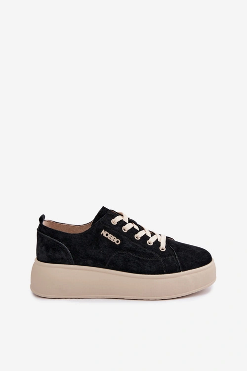 Skórzane Zamszowe Sneakersy Na Platformie Kobbo 41535 Czarne
