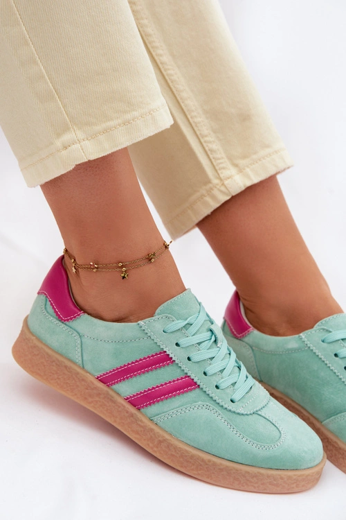 Skórzane Zamszowe Sneakersy Damskie S.Barski LR61-7089 Miętowe