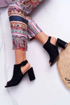 Sandały Damskie Na Słupku Z Cholewką Peep Toe Czarne Esta