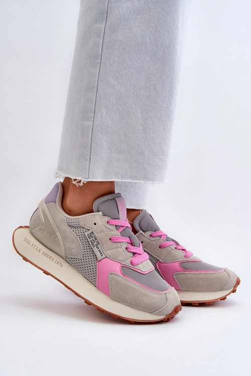 Sneakersy Damskie Na Platformie Memory Foam System Big Star NN274680 Szaro-Różowe