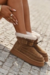 Zamszowe Śniegowce Damskie Z Ozdobnymi Przeszyciami  Big Star SS274373 Camel