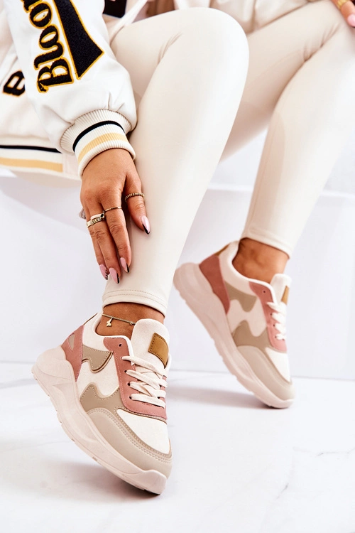 Damskie Sportowe Buty Sneakersy Beżowo-Różowe Bethell