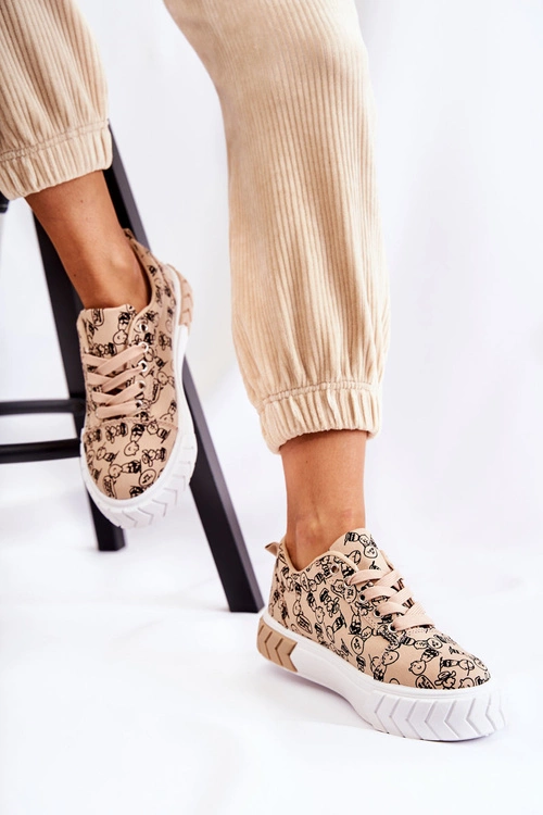 Damskie Sneakersy Buty Sportowe W Print Beżowe Awersa