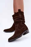 Botki Kowbojki Marszczone Z Naturalnego Zamszu Ocieplane Sergio Leone BT-16 Czekoladowe
