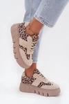 Zamszowe Ocieplane Sneakersy Damskie Na Masywnej Platformie Vinceza 66841 Panterka Beżowe