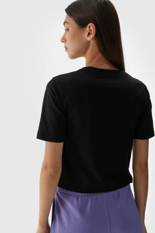Damski Bawełniany T-shirt Slim Cropped 4F 4FWAW24TTSHF1701-20S Czarna