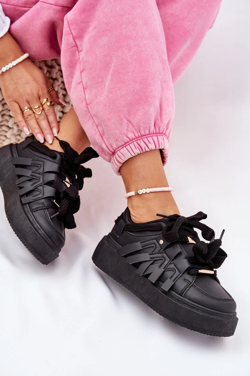 Eko Skórzane Sneakersy Na Platformie Czarne Penolle