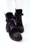 Zamszowe Botki Workery Lewski Shoes Wiązane 3069 Czarne