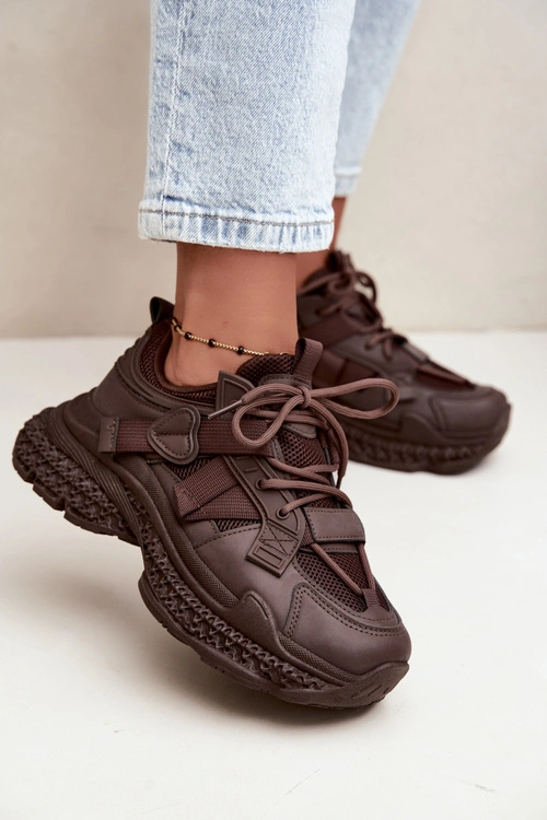 Sneakersy Z Paskami Siateczkowe Damskie Czekoladowe Ellery