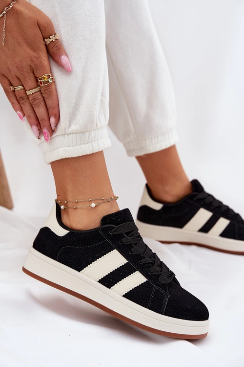 Sneakersy Damskie Z Eko Zamszu Czarne Arlenina