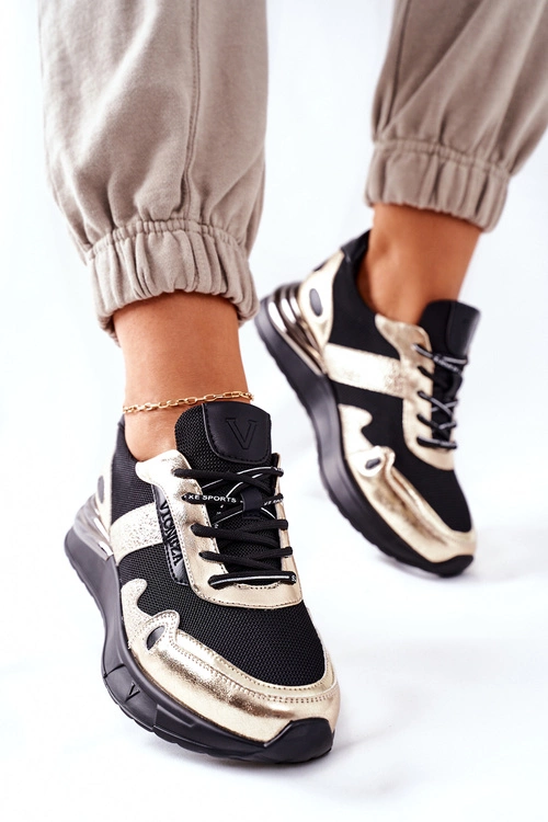 Sportowe Damskie Buty Sneakersy Czarno Złote Manitoba