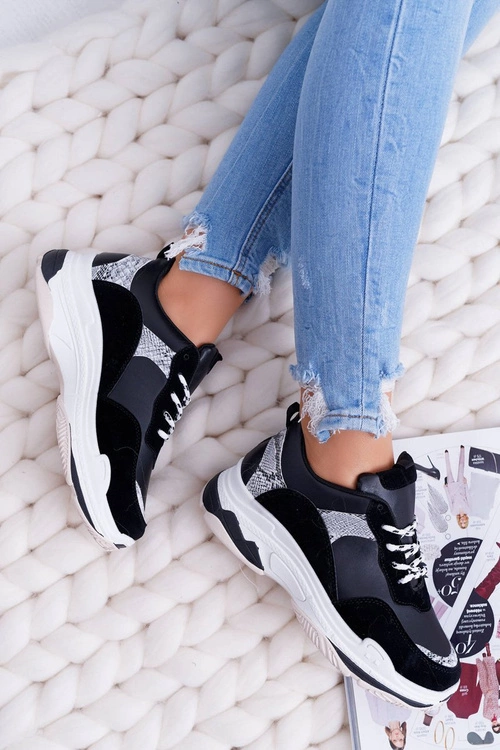 Sportowe Damskie Buty Gruba Podeszwa Czarne Remember