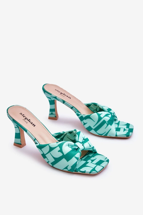 Modne Klapki Na Obcasie W Print Zielone Floria