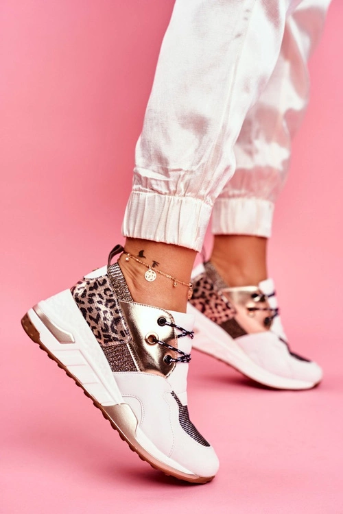 Sportowe Damskie Buty Sneakersy Biało Złote Sempre