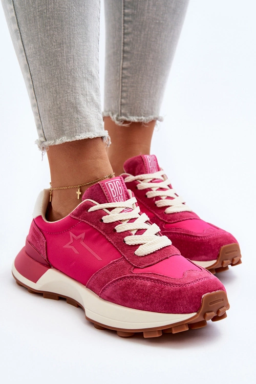 Sneakersy Damskie Skórzane Big Star NN274961 Fuksja