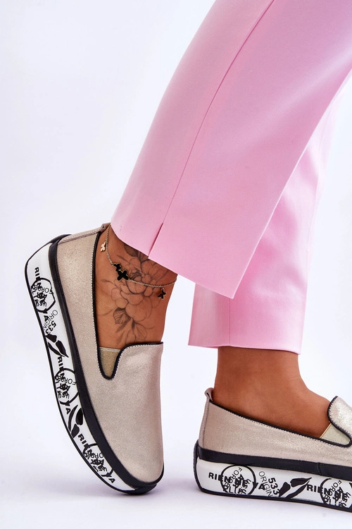 Damskie Skórzane Tenisówki Slip-On Złote Ottavia