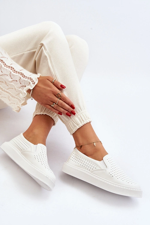 Ażurowe Trampki Slip-on Damskie Białe Echossia