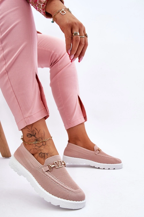 Damskie Wsuwane Tenisówki Slip-On Z Ozdobą Różowe Alena