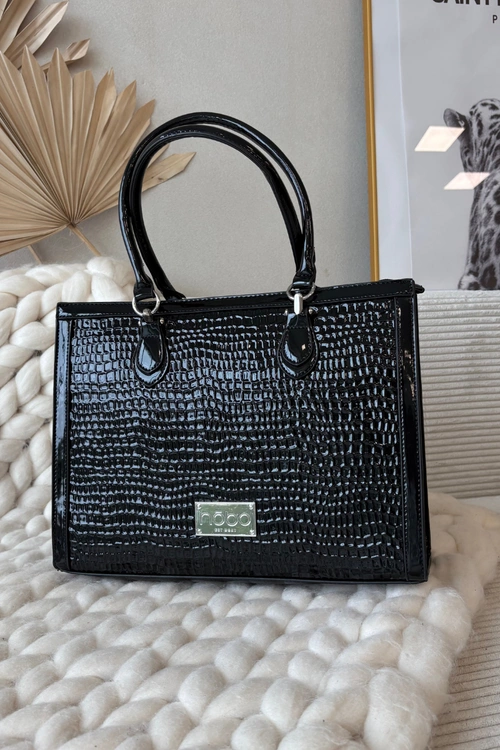 Lakierowana Torebka Z Tłoczonym Wzorem NOBO BAG6150-M20 Czarna