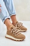 Buty Sportowe Sneakersy Na Platformie Z Eko Zamszu Brązowe Riadella