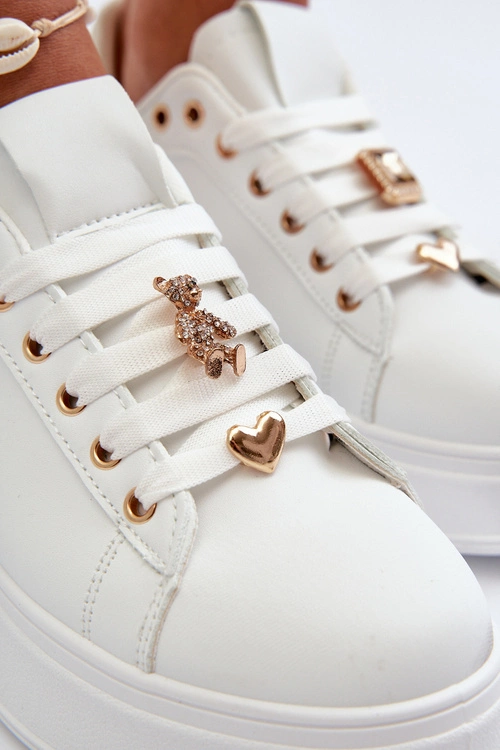 Sneakersy Damskie Na Platformie Z Przypinkami Eko Skóra Białe Cavisa