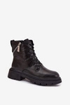 Skórzane Botki Workery Damskie Ocieplane Big Star SS274452 Czarne