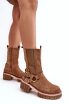 Damskie Zamszowe Ocieplane Botki Workery Camel Brinnon