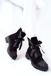 Zamszowe Botki Workery Lewski Shoes Wiązane 3069 Czarne