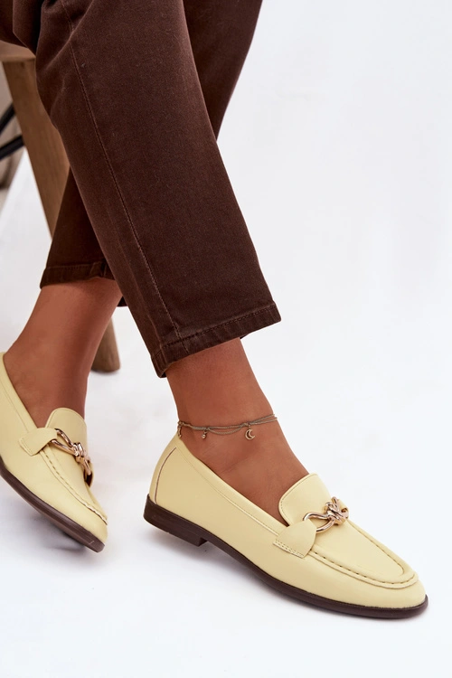 Loafersy Damskie Z Ozdobnym Detalem Żółte Rosynne