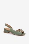 Eleganckie Sandały Z Naturalnego Zamszu Na Obcasie D&A CE61-3127 Zielone