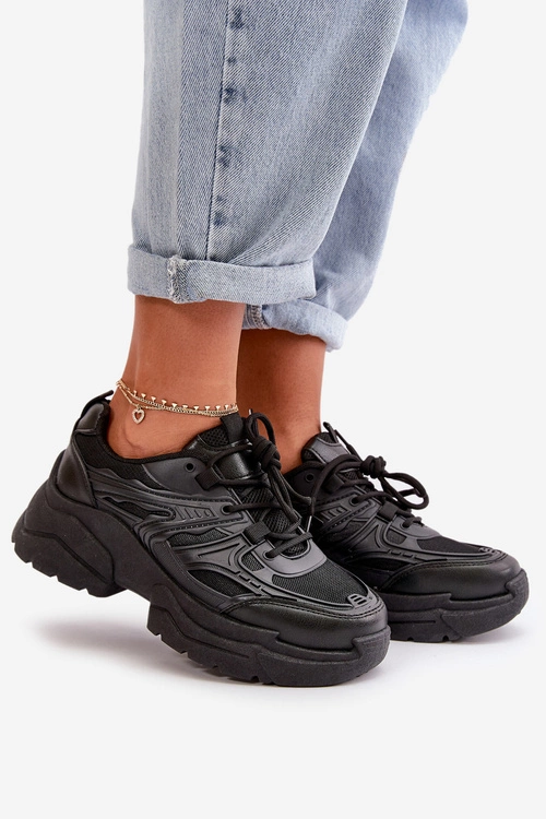Buty Sportowe Sneakersy Damskie Na Masywnej Podeszwie Czarne Lerista