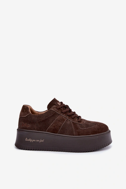 Skórzane Zamszowe Sneakersy Damskie Na Platformie Lee Cooper LCJ-26-01-4644 Czekoladowe
