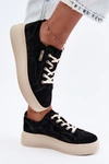 Skórzane Zamszowe Sneakersy Na Platformie Kobbo 41535 Czarne