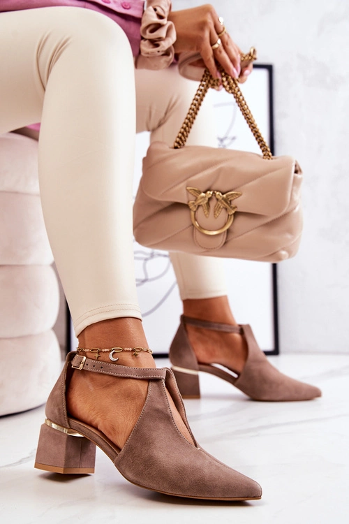 Zamszowe Czółenka Na Obcasie Laura Messi 2309 Beżowe