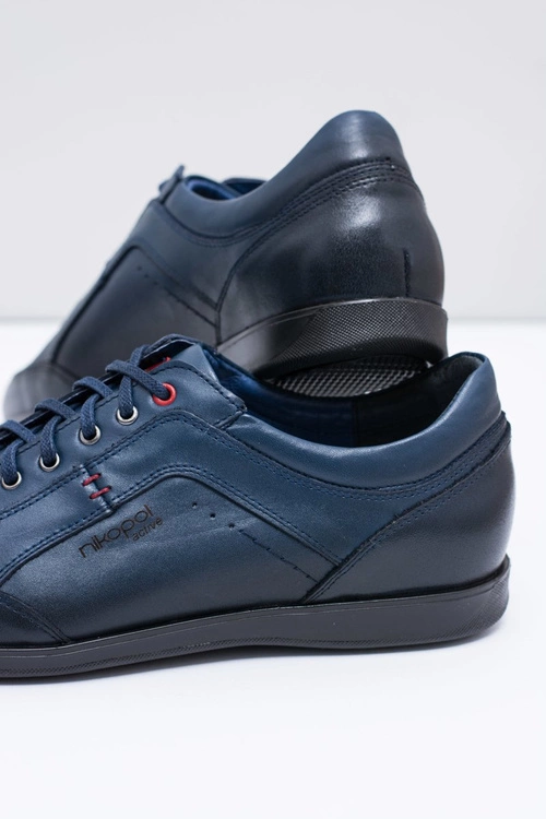 Męskie Granatowe Skórzane Półbuty Nikopol Casual Polver