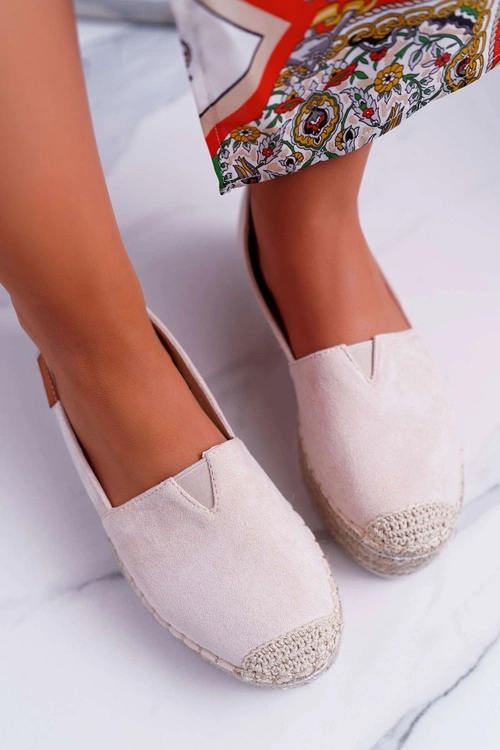 Espadryle Damskie Wsuwane Zamszowe Beżowe Mariako